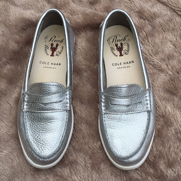cole haan silver loafers